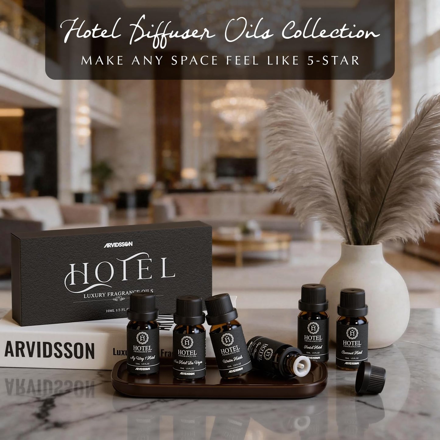 ARVIDSSON Hotel Diffuser Oil Gift Set - Inspired by 5 Star Hotel Scents - Luxury Hotel Essential Oils for Diffuser and Crafting, Premium Fragrance Oil Set, 6 x 10 mL, 0.34 fl oz