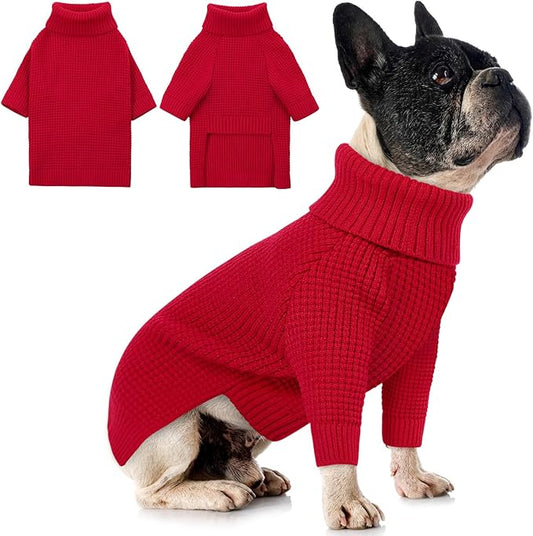 Queenmore Dog Sweaters for Small Dogs Male, Turtleneck Fall Doggie Sweater, Waffle Knit Sweater for Small Dogs, Cat Sweater Puppy Sweaters, Pet Christmas Sweater, Red XS