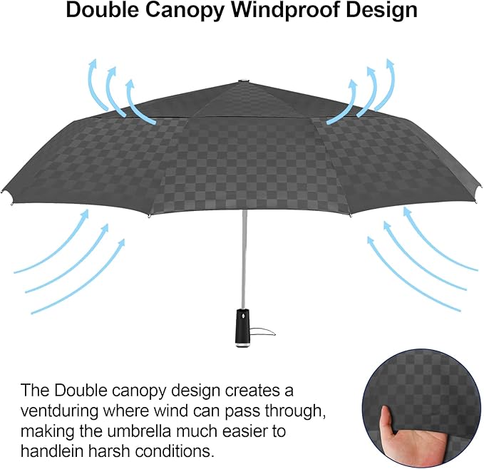 Satol 46/54/62 Inch Large Golf Umbrella, Windproof 10 Ribs Automatic Open/Close Oversize Double Canopy Vented Portable Folding Travel Umbrellas, UPF 50+ Sun & Rain Compact Umbrellas for Outdoor