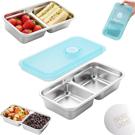 Grab and Go Snack Containers Stainless Steel, Reusable Snack Condiment Containers with Lids, Double Compartment Food Lunch Meal Container Prep for Travel, Small Packs Container, 1 Piece