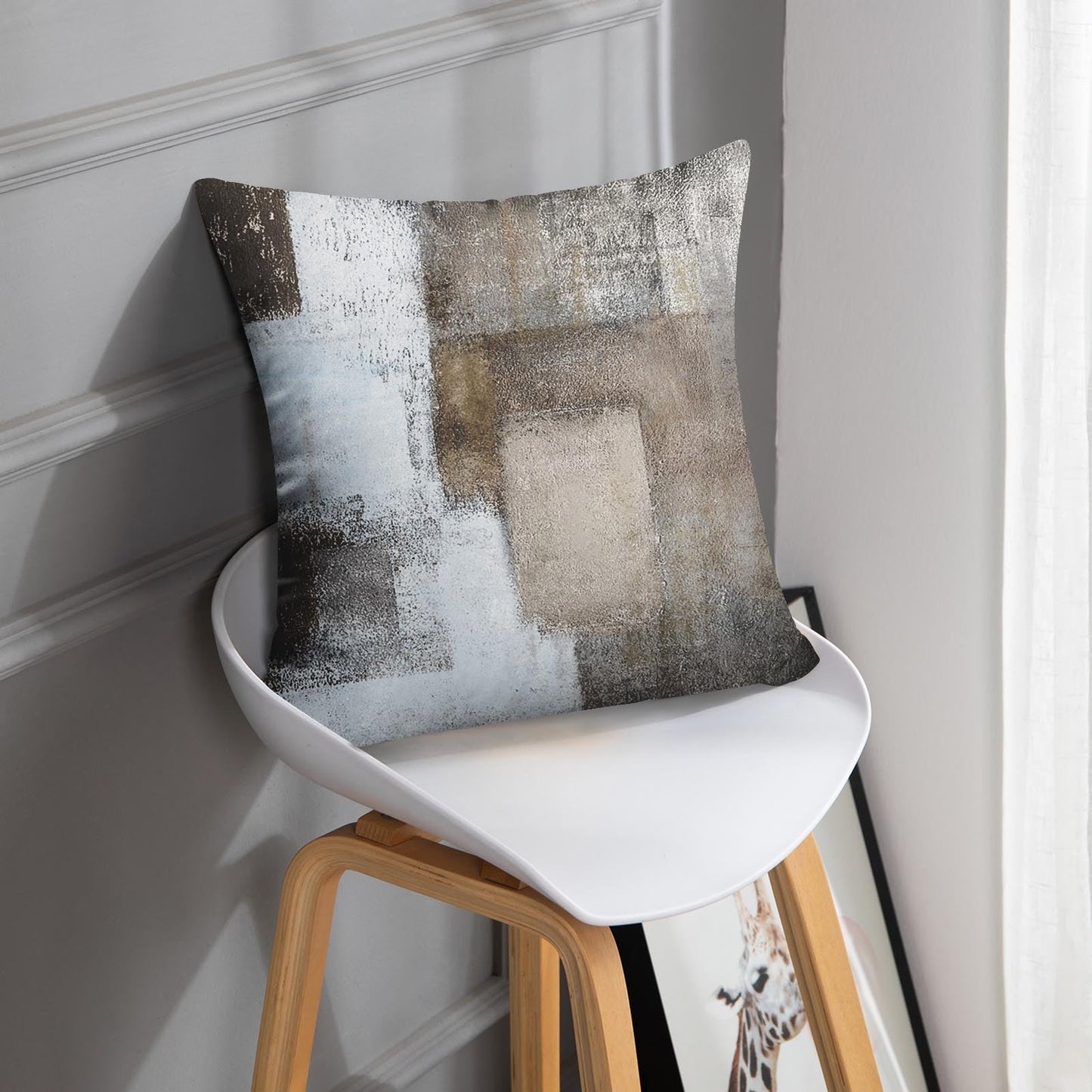 Britimes Throw Pillow Covers Modern Home Art Decor, 18 x 18 Inches Set of 2 Abstract Oil Painting Pillowcases for Bedroom, Living Room, Cushion Couch Sofa, Beige Home Grey Brown