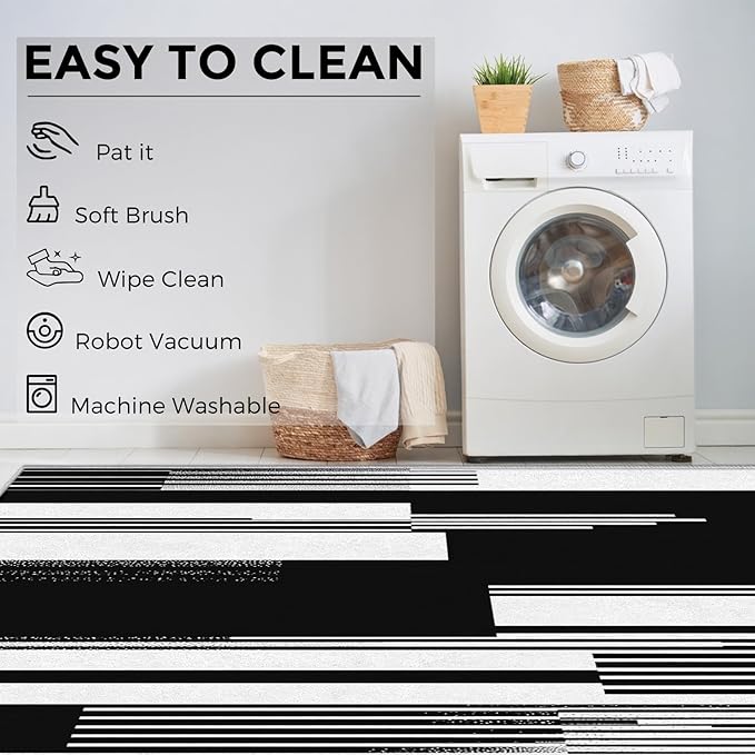 Black and White Stripe Rugs for Home Decor, 4x6 ft, Modern Stripes Area Rugs for Living Room, Soft Non Slip Washable Abstract Striped Carpet Bedroom Decorations Dt-Ghf-31