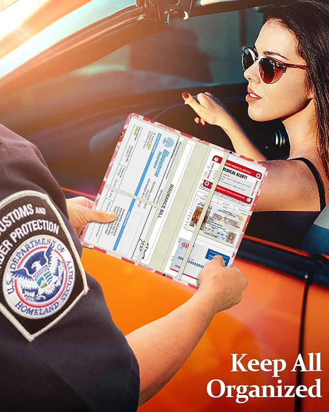 Slohif Car Registration and Insurance Card Holder - Floral Vehicle Glove Box Organizer Women with Magnetic Shut Leather Automobile License Holders Coasters Auto Accessories Case for Document