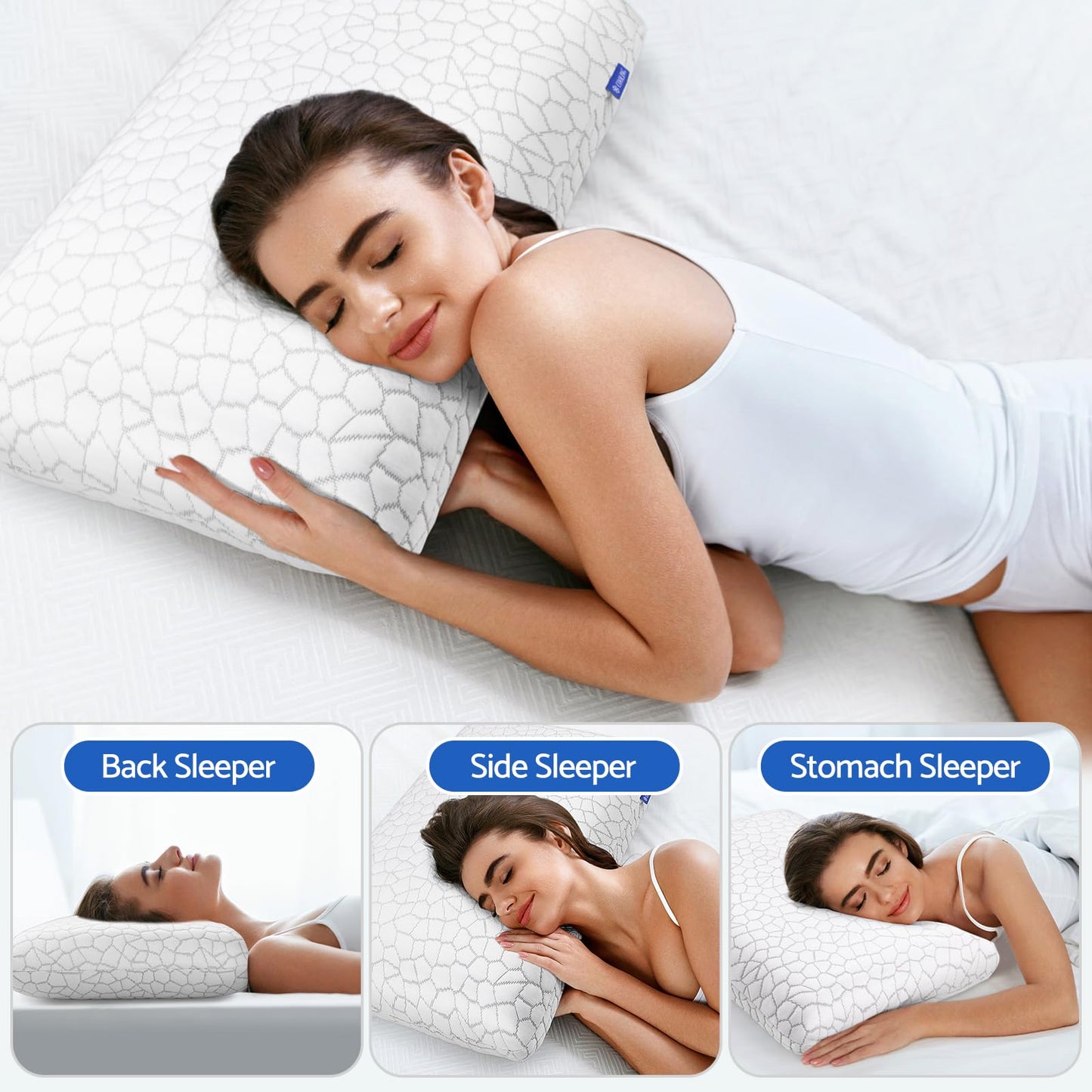 CushZone Memory Foam Pillows for Sleeping, Bed Pillow with Removable and Machine Washable Cover, Bed Pillow for Side, Neck Pillow, Back and Stomach Sleepers, Standard Size (1 Pack)