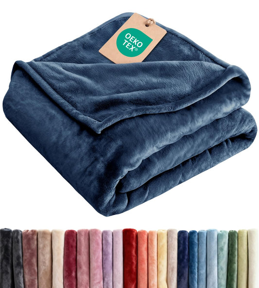 Ultra Soft Fleece Blanket Throw Size - Flannel Fleece Luxury Throw Blanket - Lightweight for Couch Bed Chair - Thick, Warm and Breathable - All Season Cozy Fuzzy, Anti-Static Microplush Bedding, Navy