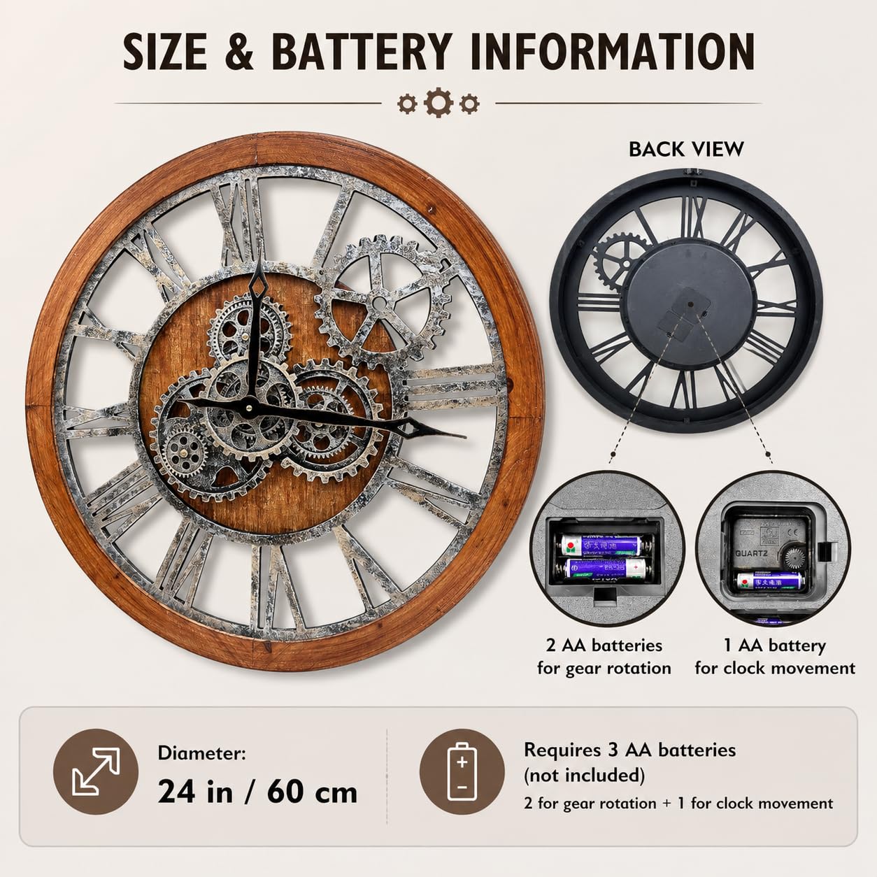 The B-Style Large Wall Clock, 24 inch, Brown and Bronze