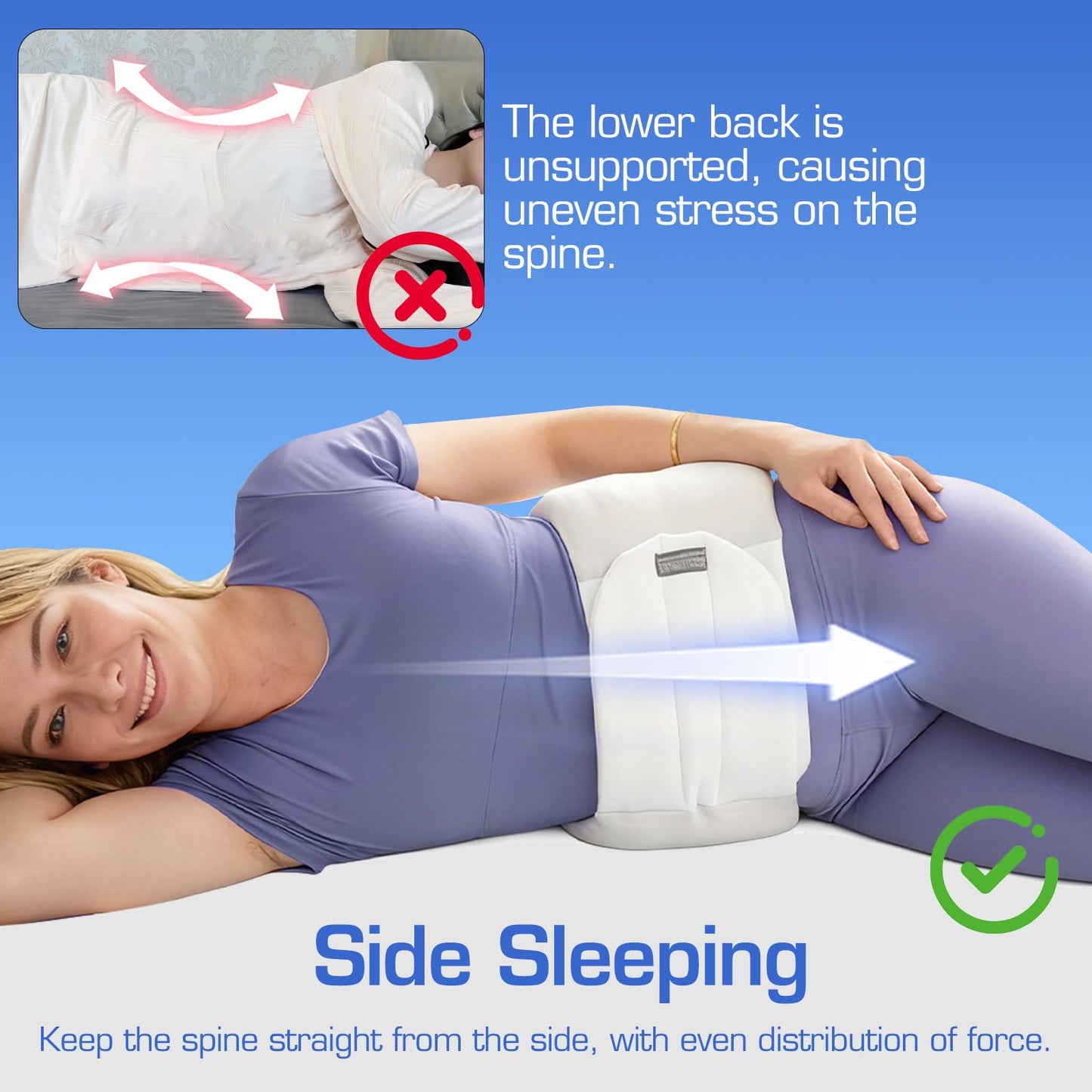 Procellatech Lumbar Support Pillow for Sleeping - Lumbar Sleeping Pillow， Lower Back Sleep Pillow for Pain Relief