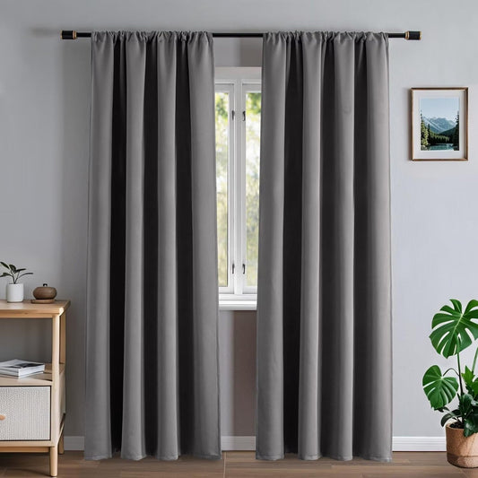 Zyvola 100% Blackout Curtains 108 Inch Length 2 Panels Set, Black Out Curtains for Living Room Bedroom, Thermal Insulated Room Darkening Drapes for Windows Home Decor(52W × 108L inch,Light Grey)