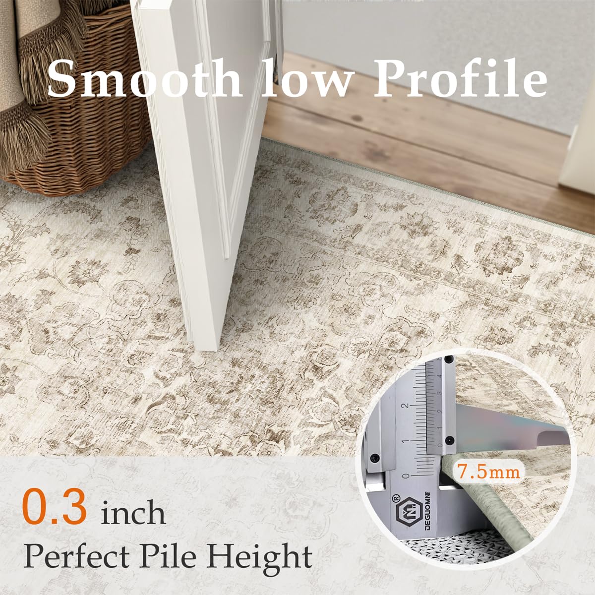 WondRg 5x7 Washable Neutral Area Rug Beige Vintage Living Room Bedroom Carpet Non-Slip Soft Low Pile Farmhouse Indoor Throw Rug for Dining Room Entryway Office