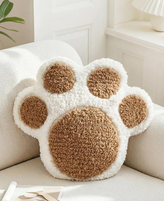 Kokaaee Paw Shaped Throw Pillow - Cute Decorative Plush Brown Animal Pillow for Couch, Sofa, or Living Room, 14.2" x 12.6" Soft Stuffed Dog Paw Cushion for Home Decor