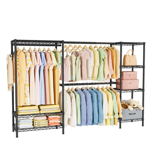 Golpart Coat Rack Clothes Wardrobe：Closet Organizer and Storage Clothing Garment Rack with Shelves Heavy Duty for Hanging Clothes Portable Adjustable Black 15.8" Dx(70-88.5)" Wx76.5 H