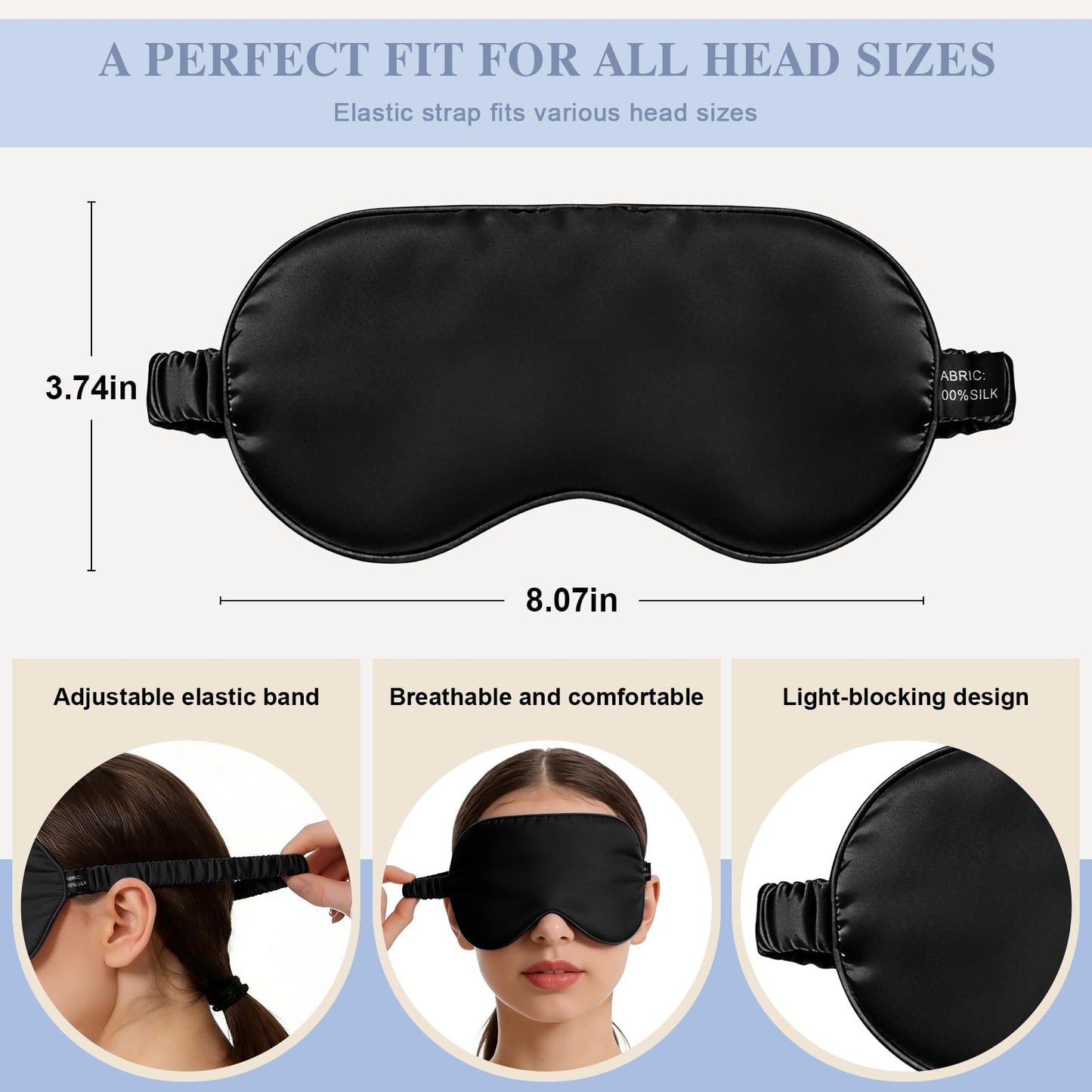 Doitory Silk Sleep Mask,Eye Mask for Sleep Women Men,Mulberry Sleeping Mask with Adjustable Strap,Blindfold Blackout Eye Mask for Travel and Full Night's Sleep,Nap