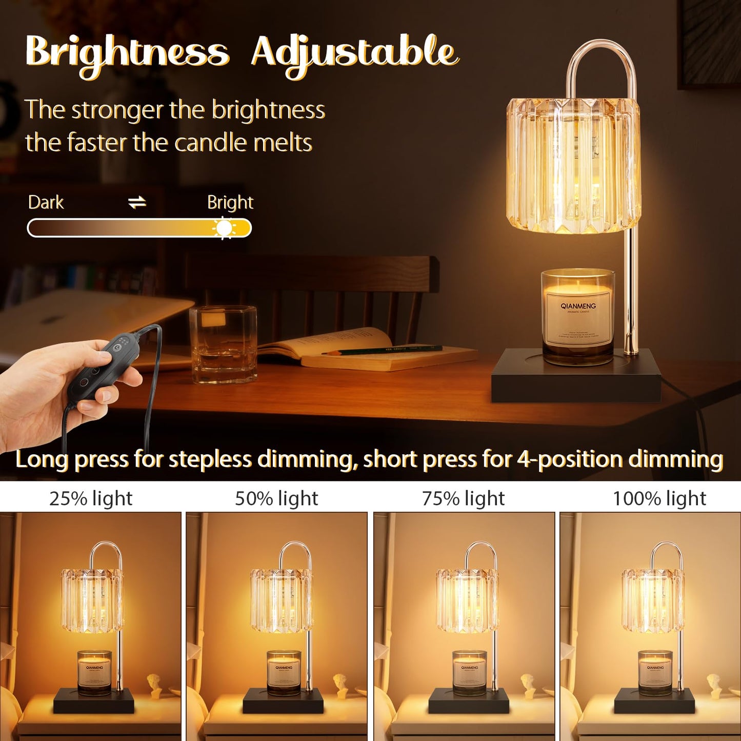 Candle Warmer Lamp, Adjustable Candle Lamp Warmer with Timer, Birthday Gifts for Mom Women Friends, Wax Warmer Lamp for Jar Candles with Large Head, Amber, Glass