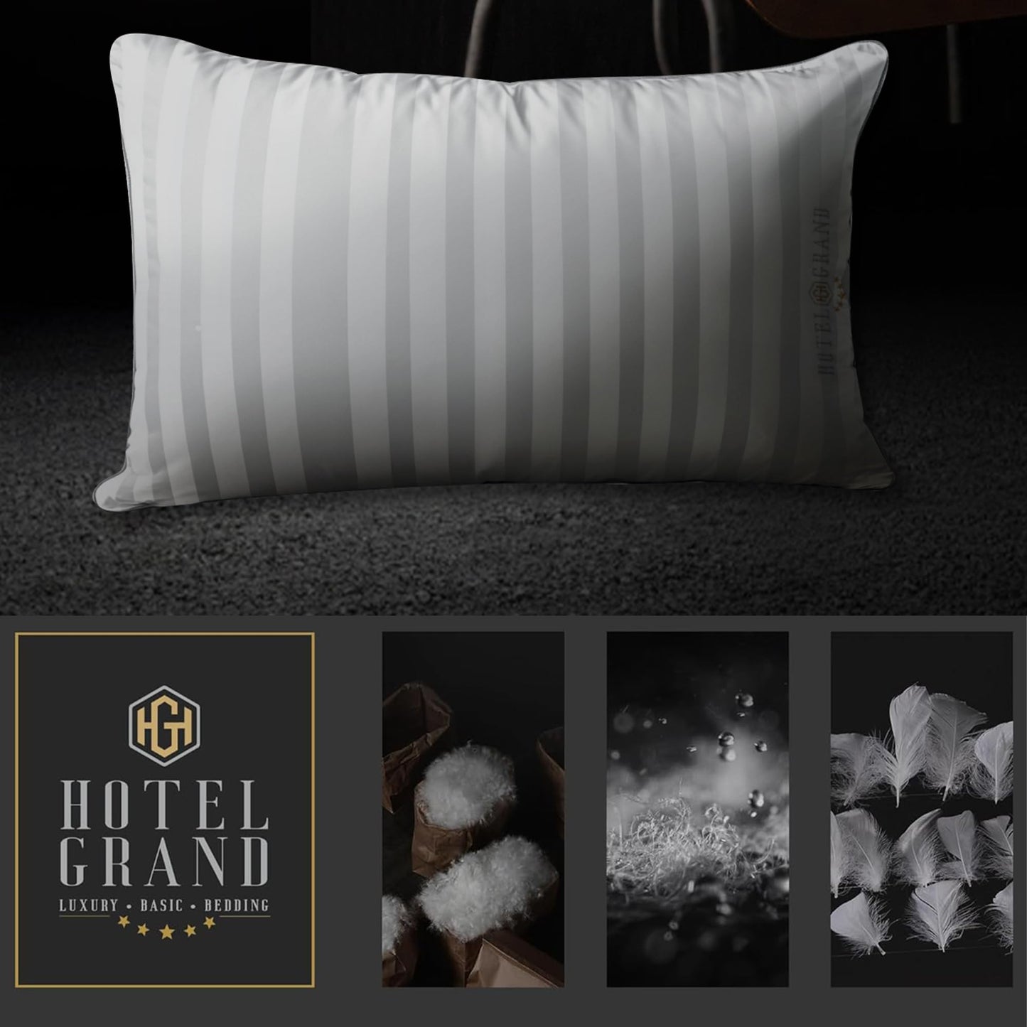 Hotel Grand Bed Pillows King Size Set of 2 Packs - 500 Thread Count 100% Cotton Medium Firm Hypoallergenic Feather Down Pillows Machine Washable Pillow for Back, Stomach or Side Sleepers, 20"x36"