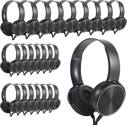 Bulk Earbud Headphones 24 Pack for School Classroom Kids, Wholeslae Wired Durable Earphones Class Set for Students Children Toddler Teens Boys Girls and Adult (HY450, 24 Black)