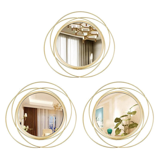 Cityelf 3 Set Round Mirrors for Wall Decor Living Room Bedroom Bathroom Dining Room Metal Circle Mirror Set Boho Decorative Sunburst Wall Art Accent Entryway - Gold 11 in