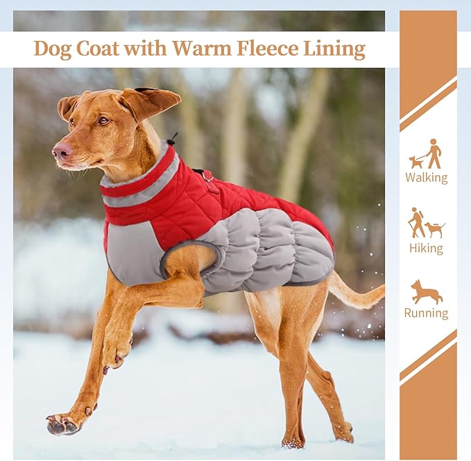 OUOBOB Small Dog Coat,Dog Jackets for Small Dogs,Warm Winter Jacket, Puppy Coat with Harness Built in,Waterproof Dogs Jacket,Puppy Cold Weather Coats,Pet Winter Clothes Snowsuit Shih Tzu Bichon,Red