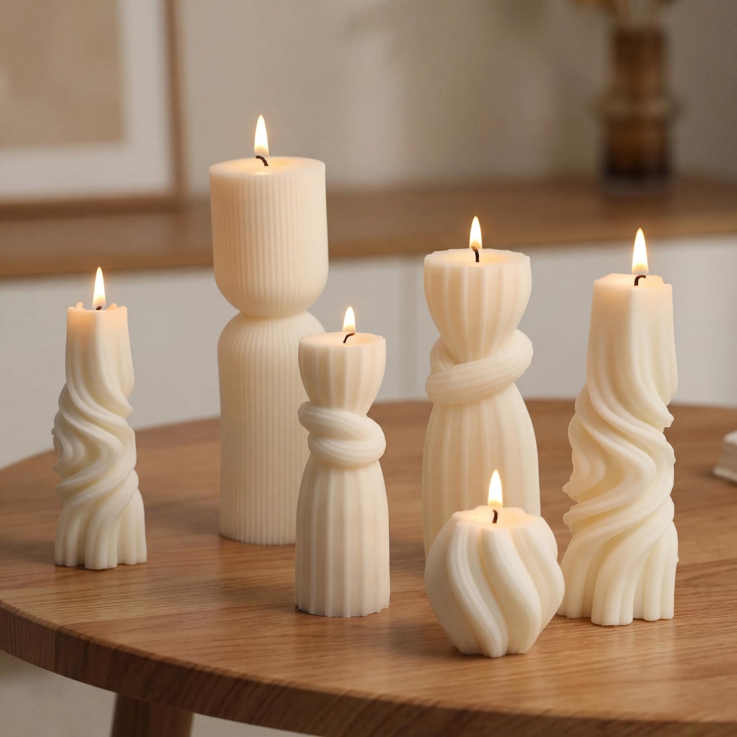 Threlaco 6 Pcs Pillar Candles Decorative Modern Aesthetic Ribbed Candle Set Cute Soy Wax Scented Ribbed Decor Commemorative Gift for Home Decoration(White, 1.97-6.89 Inch)