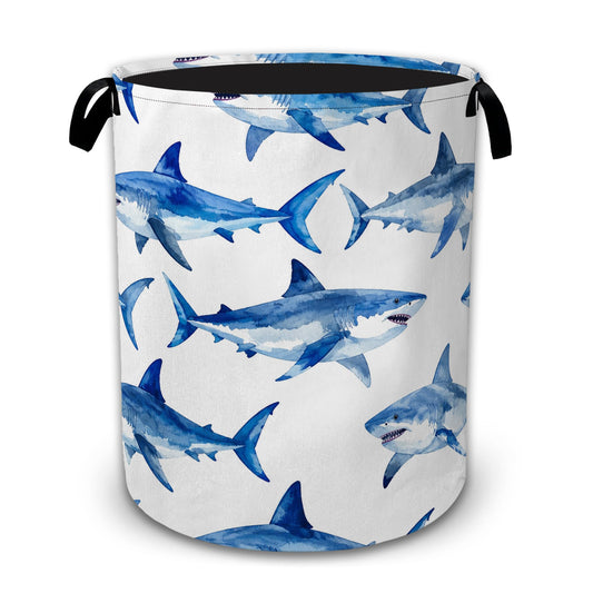 Watercolor Shark Large Laundry Hamper, Collapsible Oxford Clothes Basket with Handles, Freestanding Dirty Clothes Organizer for Bedroom Bathroom Dorm Laundry Room, 16 x 20.8 Inch