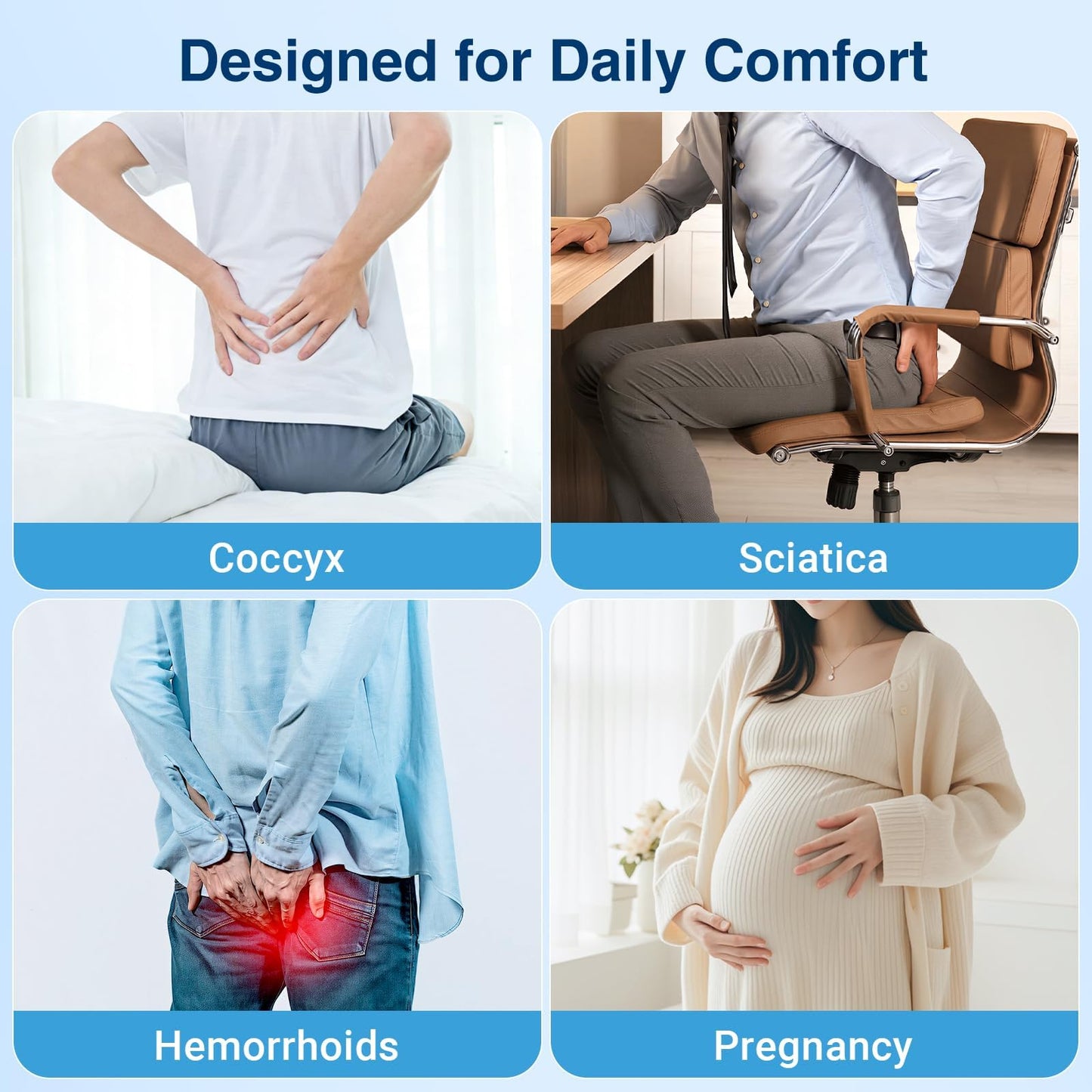 CushZone Donut Pillow Seat Cushion for Postpartum Pregnancy, Large Ergonomic Chair Seat Cushions, Office Chair Cushion, Breathable Hemorrhoid Pillow, Lifting Chair Pads for After Surgery(Black)