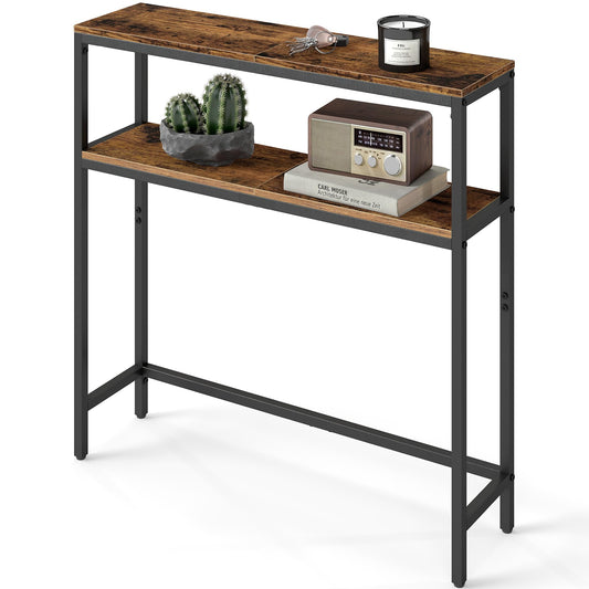 VASAGLE Console Table, 2-Tier Narrow Sofa Table with 2 Shelves, 7.9 x 31.5 x 31.5 Inches, for Living Room, Hallway, Entryway, Rustic Brown and Ink Black ULNT130K01V1