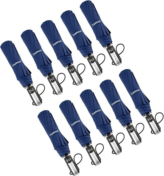 TradMall 10 Pack Bulk Umbrellas Travel Windproof Portable Compact Large Canopy Ergonomic Handle Auto Open & Close