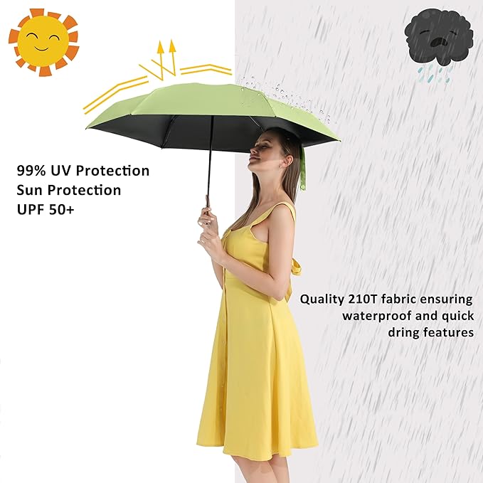 BAODINI Small UV Protection Travel Umbrella Compact for Rain and Sun UPF 50+ Windproof Portable 42 inch Umbrella for Women and Men