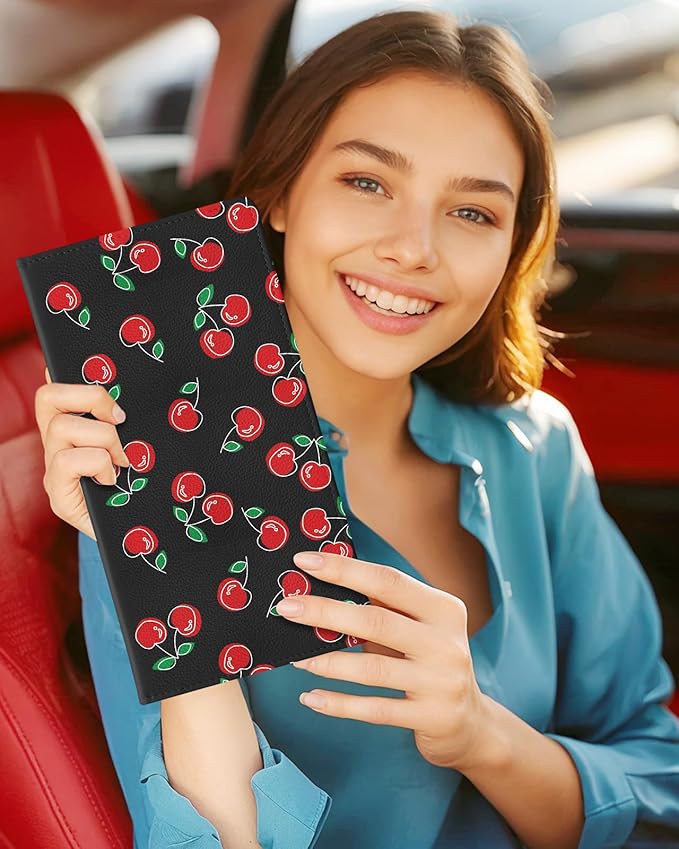Slohif Car Registration and Insurance Card Holder with Magnetic Shut - Vehicle Glove Box Organizer Women Leather Automobile License Holders Coasters Auto Accessories Case for Document,Cherry