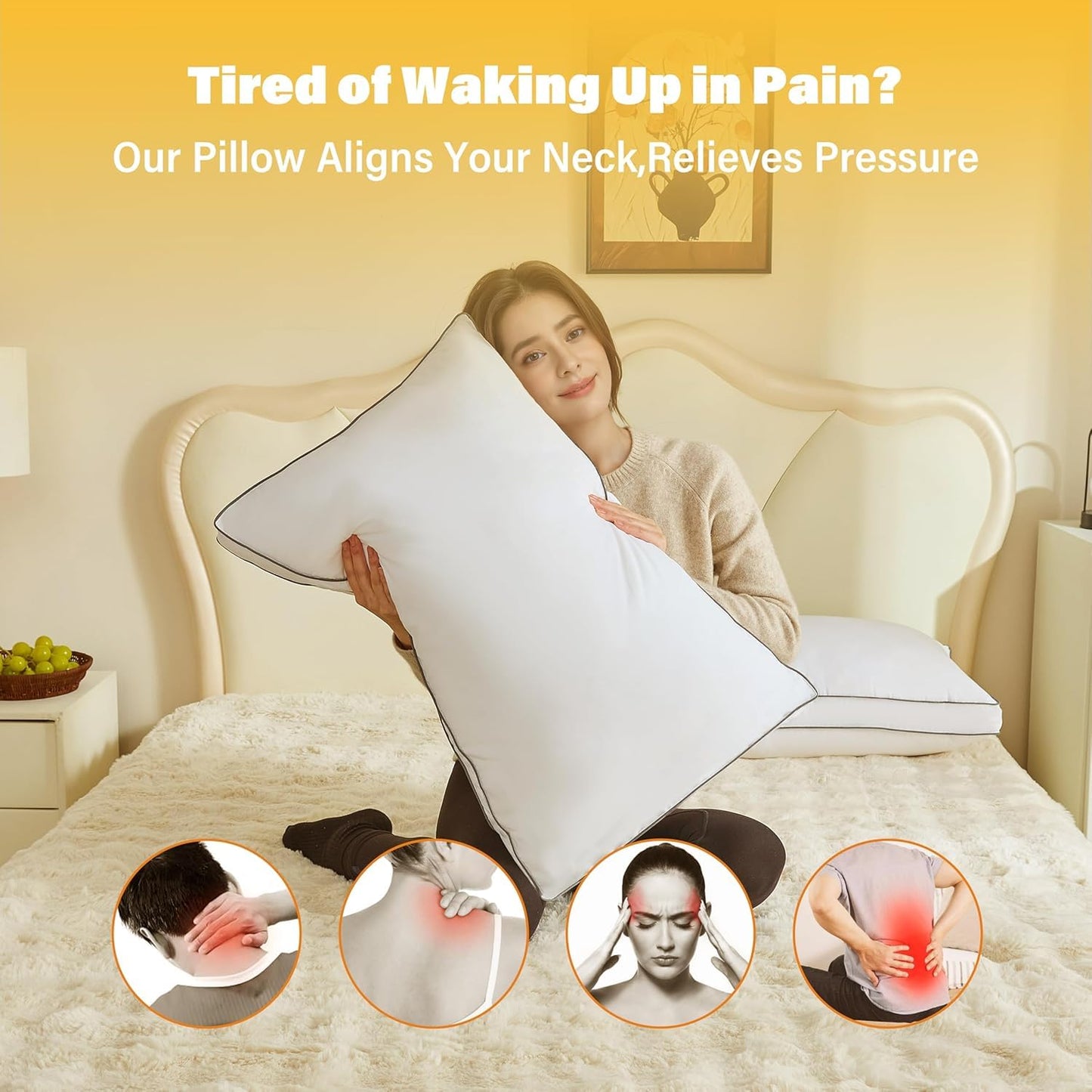 INSPIRE CRAFTER Goose Down Pillows for Neck Pain - Perfect Balance of Softness and Support, Relief for Side and Back Sleepers, Gusseted Pillow, Hotel Down Pillows Queen/Standard Size Set of 2