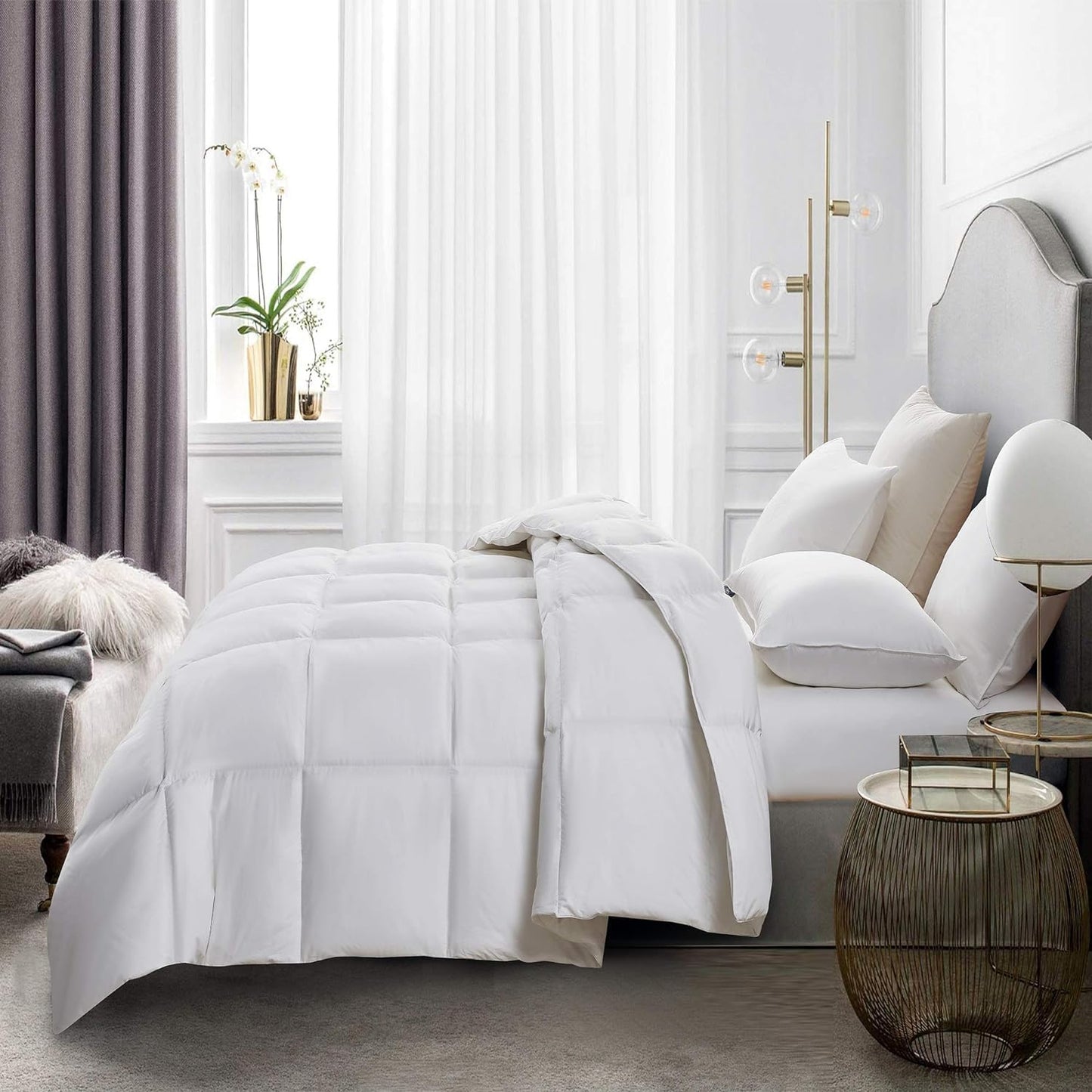 Serta Goose Feather Down Fiber Comforter King Size - 100% Cotton Cover Duvet Insert - Hotel Luxury Hypoallergenic Bedding Comforter Light Warmth 106 x 90 Inch White