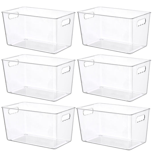 Vtopmart 6 PCS Clear Plastic Storage Bins, Pantry Organizer Containers with Handle for Refrigerator, Fridge, Cabinet, Kitchen, Countertops, Cupboard, Home Organization and Storage, XL