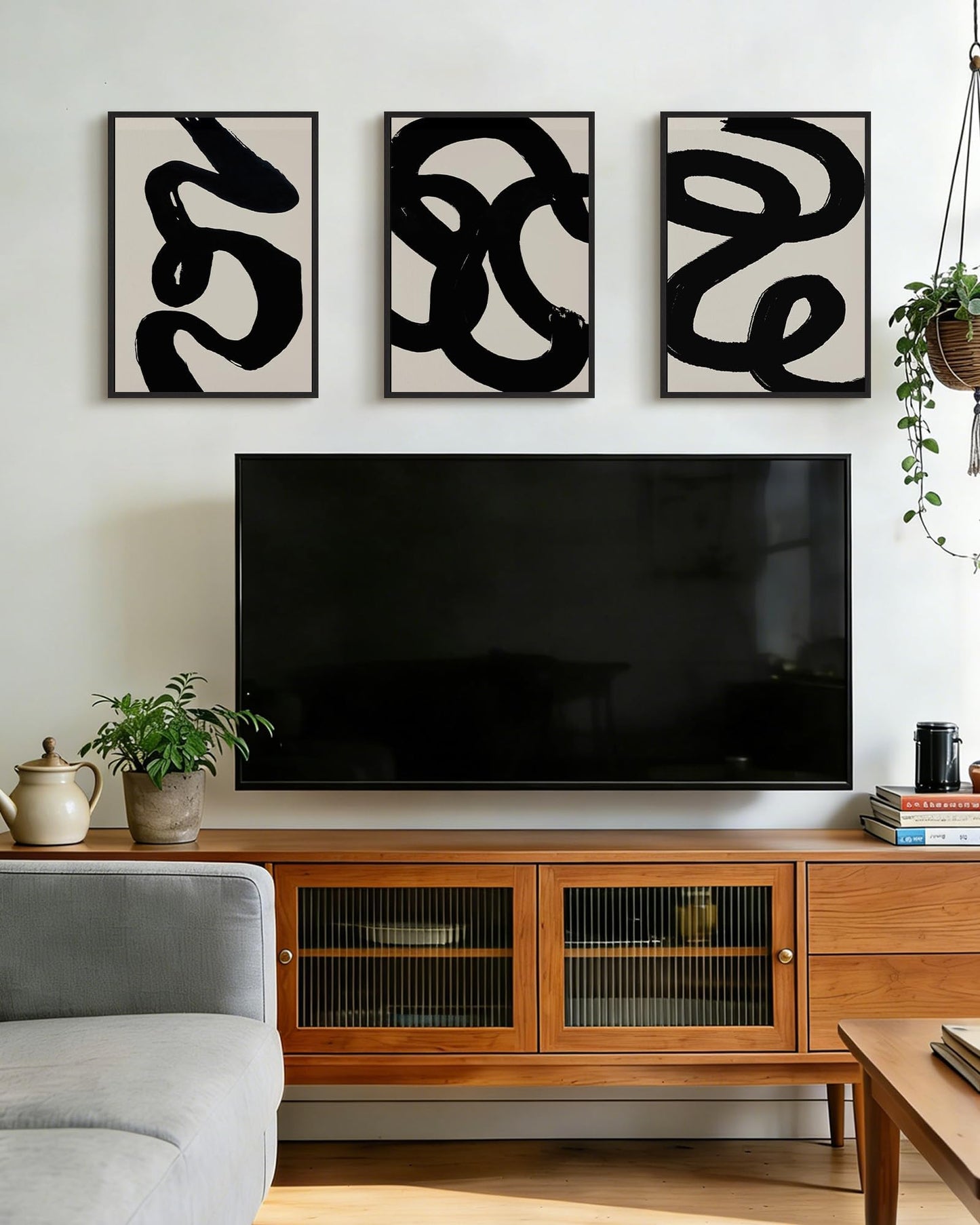 PHOPAGO Black Abstract Wall Art Ink Wash Minimalist Lines Framed Canvas Painting Artwork 11x14in Black Framed