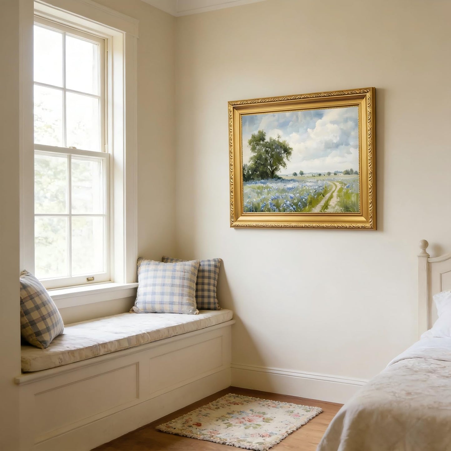 Gold Framed Canvas Wall Art Country Landscape Wildflower Field Wall Decor Paintings Rustic Nature Pictures Prints Home Decor for Living Room Bedroom Bathroom Farmhouse Thoughtful gift 12x16 in