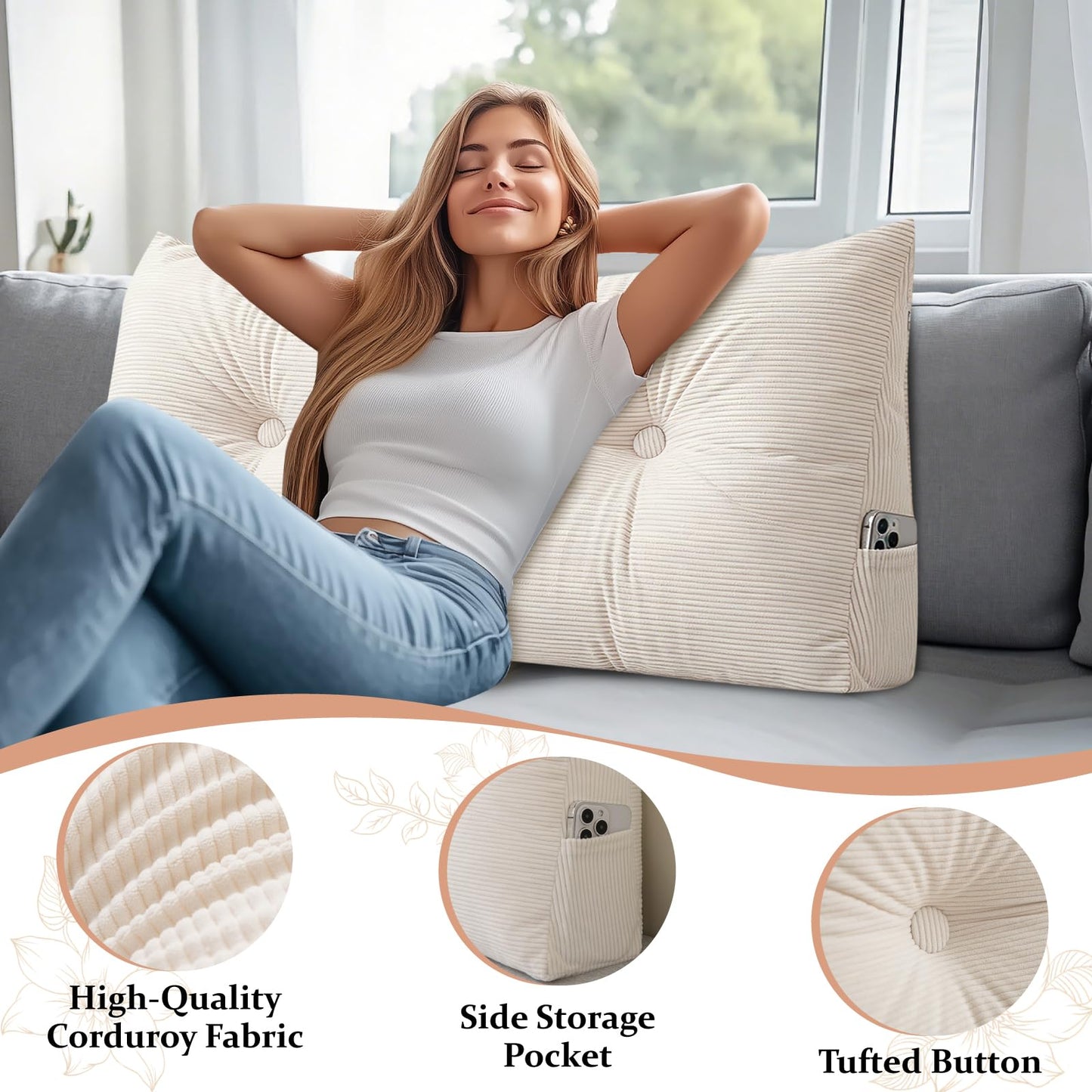 UUluhao Wedge Headboard Backrest Pillows for Sitting Up in Bed Rest Large Triangle Bolster Cushion Daybed Pillow Lumbar Support Leg Positioning Cushion,Pink 39 * 15.7 * 4.7in