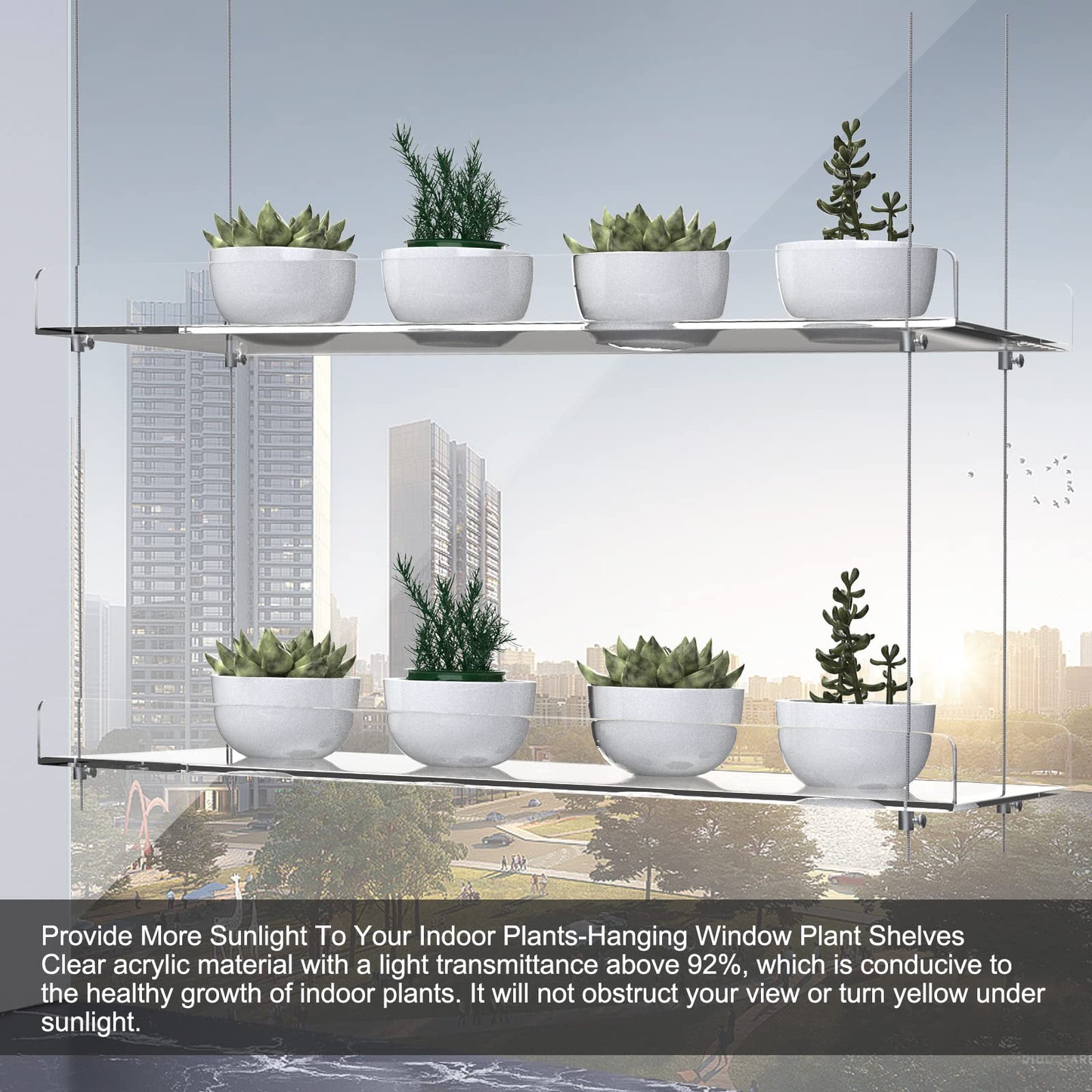 ZerzSemp 2-Pack Adjustable Clear Acrylic Plant Stands for Windows – 16" Transparent Hanging Window Plant Racks for Indoor Garden, Herbs, or Home Decor in Kitchen & Bedroom