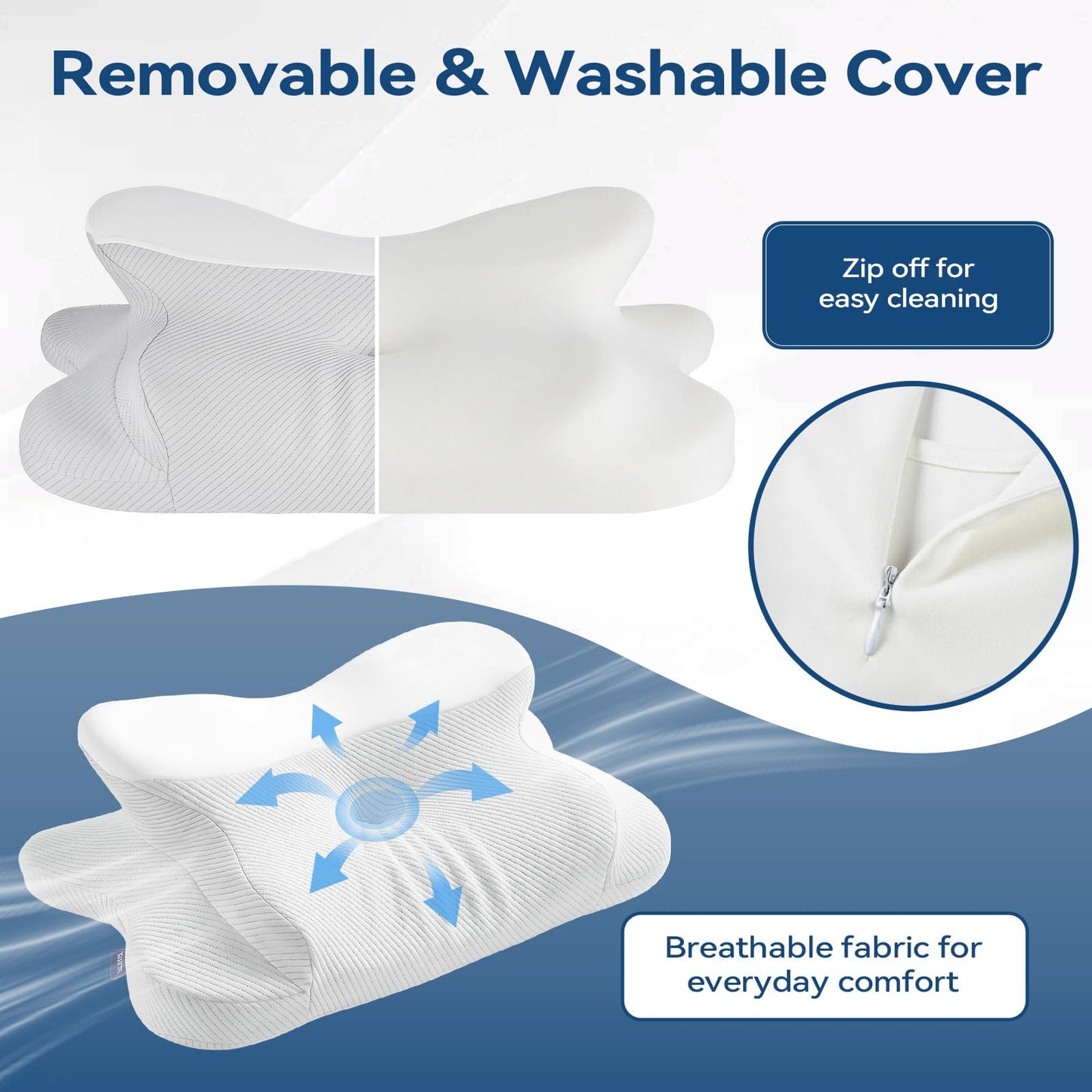 ofwaterstroll Cervical Pillow for Neck Pain Relief, Ergonomic Dual-Height Memory Foam Pillow with Cooling Breathable Cover for Side, Back & Stomach Sleepers –Beige