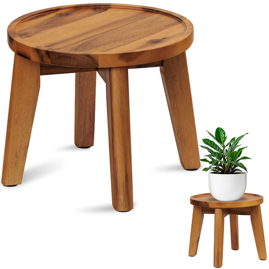 Demigo Indoor Plant Stand, 8 in Tall Natural Acacia Wood Plant Shelf Decor