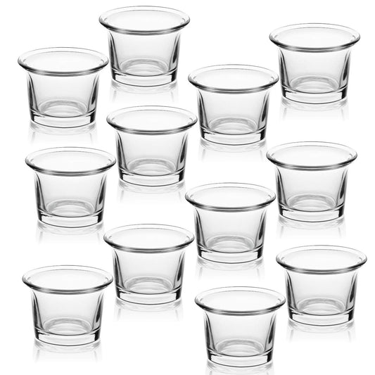 Letine Tealight Candle Holder Set of 12- Clear Glass Votive Candle Holders Bulk for Valentine's Day Decorations, Wedding, Party & Home Decor