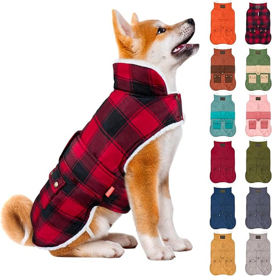 KYEESE Dog Coat Windproof Dog Coats for Small Dogs Waterproof Dogs Jacket with Fleece Lined Soft Pet Sweater for Cold Weather Warm Pet Winter Puffer Coat with Leash Hole Thick Pets Clothes with Pocket