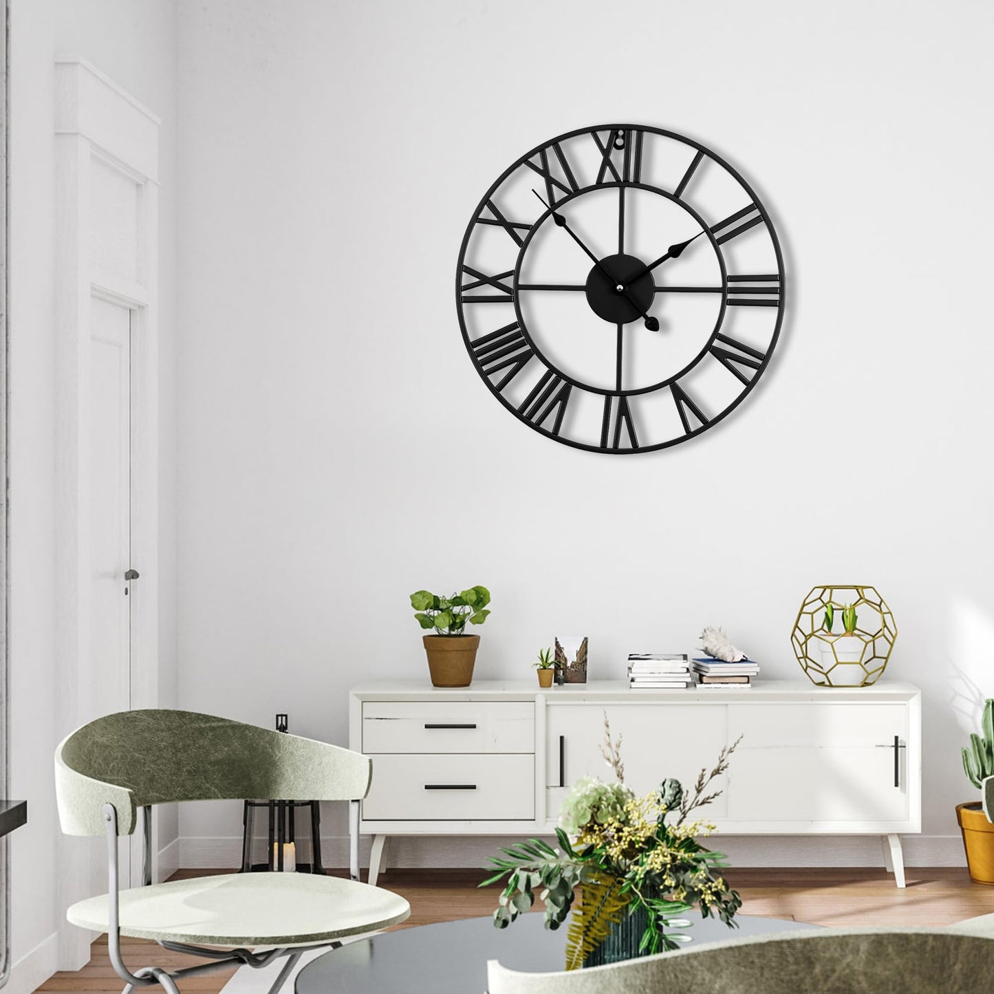 Blorple 16inch/40cm Wall Clocks Battery Operated,Wall Clocks for Living Room Decor, Bedroom,Office,Bathroom,Silent,Large Wall Clock for Home and Kitchen,Farmhouse (Iron Roman Numerals, 16 inches)