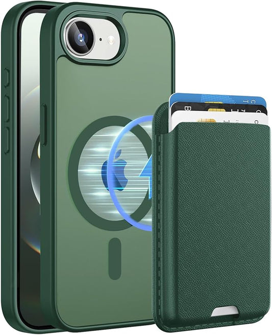 Ntwinro Magnetic for iPhone 16e Case (Compatible with MagSafe) with Detachable Wallet & Card Holder for 3 Cards [RFID Blocking] Military Grade Protective Slim Phone Cover, Green