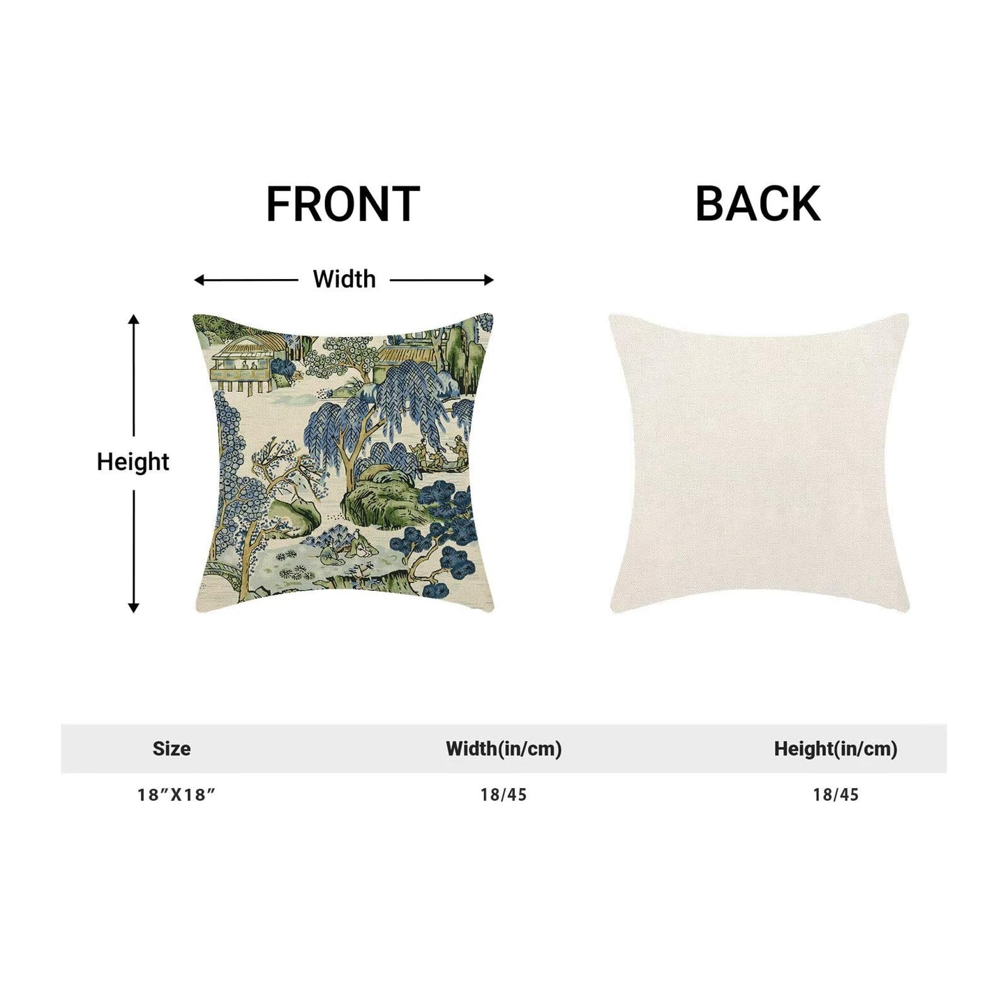 Sage Green Blue Chinoiserie Pillow Covers 18x18 Set of 2 Chinoiserie Tree Leaves Decorative Throw Pillow Modern Outdoor Linen Square Farmhouse Asian Scenic Cushion Cover for Home Couch Sofa