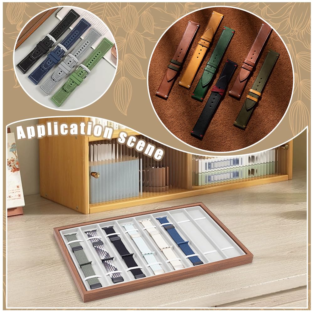 PH PandaHall 8-Slot Watch Band Organizer, Wooden Watch Strap Storage Case Watches Band Box Display Tray with Clear Acrylic Lid for Men Women Home Store Holiday Gifts, 16x10x0.87 inch