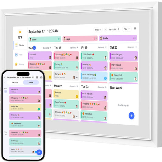 Digital Calendar,10.1 Inch Smart Electronic Calendar Family Planner,IPS HD Touch Screen Home Interactive with WiFi App Control,AI Meal Schedule, Duty Chart,Achievement Rewards-Share Photos,Videos and Sound Reminder,Gifts for Women Men Mom Dad,Desk Calenda