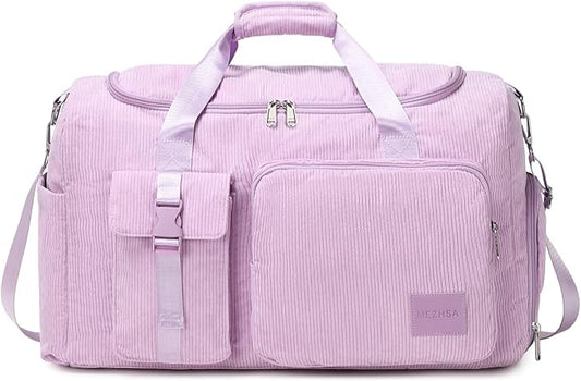 Girls Duffle Bag Woman Corduroy Travel Bag Kids Sports Duffel Bags With Shoe Compartment Wet Pocket (purple)