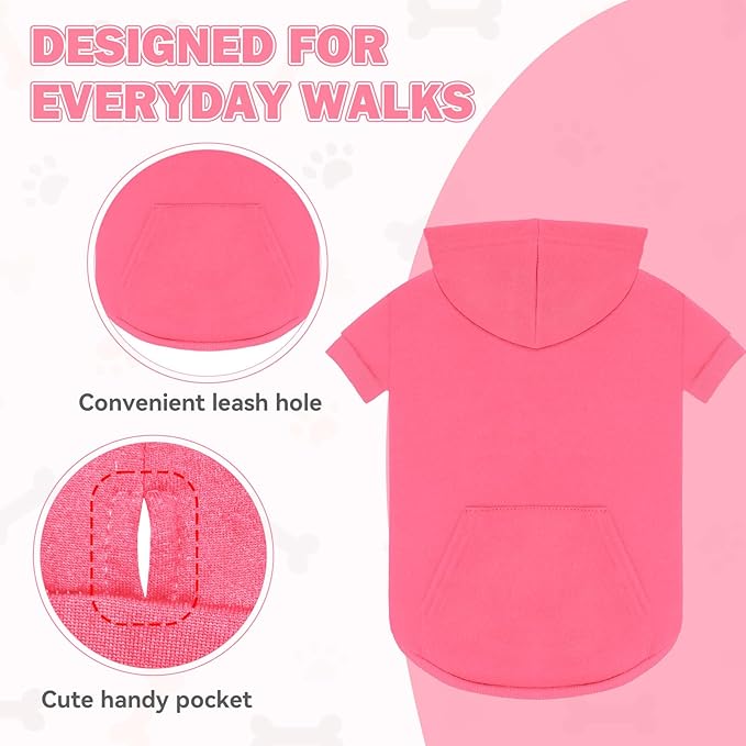 Dog Sweaters,Dog Hoodie,Cozy Fleece Interior Sweatshirt with Hood & Pocket,Leash Hole,Pet Clothes Sweater for Small,Medium,and Large Dogs,Pink&M