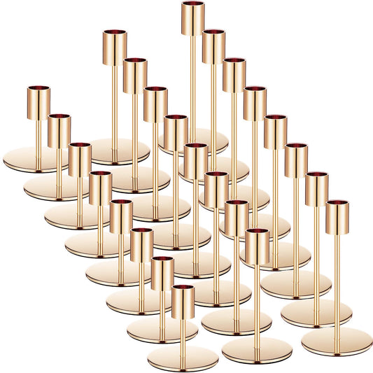 Sieral Candle Holders Bulk Taper Candlesticks Holders Set Modern Decorative Metal Candelabras for Wedding Anniversary Home Dinning Table Centerpiece Xmas Party Decor(Gold,24 Pcs)