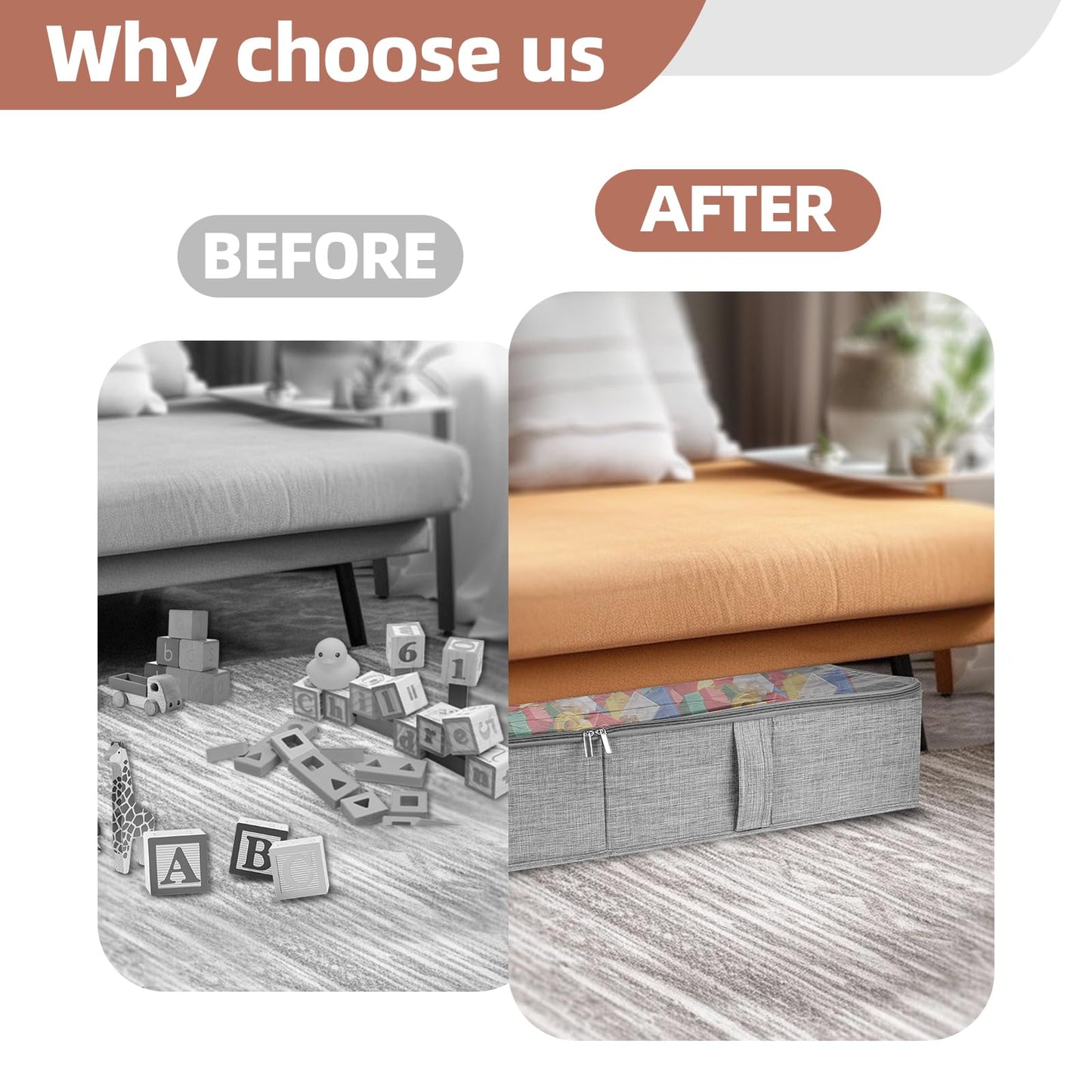 2-Pack Under Bed Toy Storage Boxes, Grey Toy Organizer with Clear PVC Lid, Foldable Under Couch Storage Bins (31.8×16×5.9in), Toys Storage Containers for Plush Dolls, Books, Clothes, Shoes & Blankets