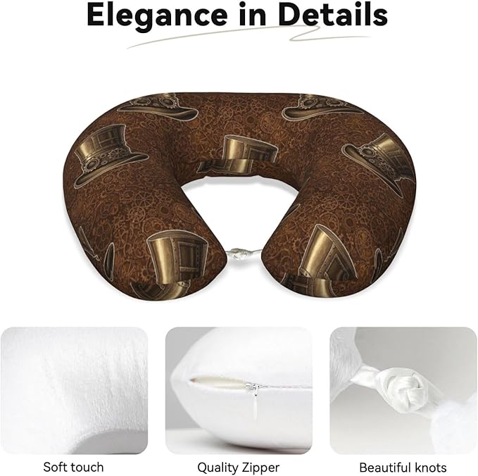 Neck Pillow Memory Foam Travel Pillows Comfortable for Airplane Flight Car Travel Office Nap and Sleeping, Funny Cushion for Head Shoulder Steampunk Top Hat As A Science Fiction