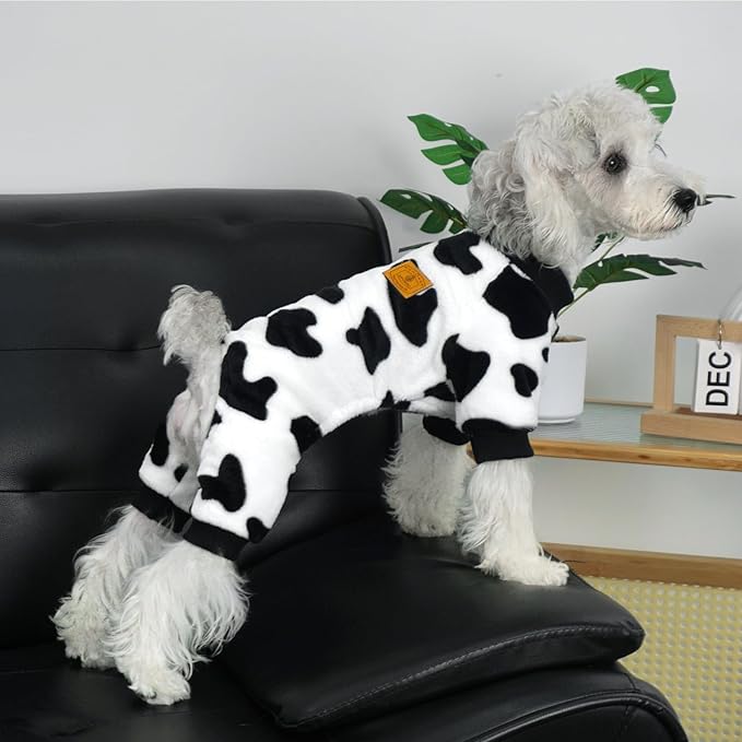 XPUDAC Cow Dog Sweater, Doggie Winter Clothes for Small Medium Dogs Girl Boy Fleece Dog Pajamas for Winter Christmas, Large